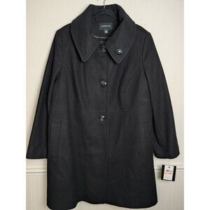 London Fog Womens Wool Blend Pea Coat Black Size 2X Buttons Nautical Coastal NWT